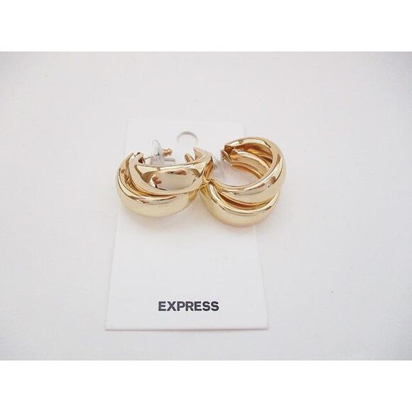 2045 NIP Express Essentials 1" Double Hoop Earrings Big Hoops Chunk Hoop Post - Picture 1 of 1